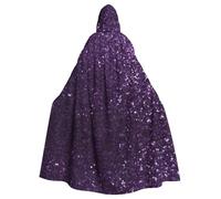 WHJSSF Sparkling Purple Glitter Printing Halloween Adult Hooded Cape Cloak - Super Large Hooded Cloak No Zipper