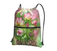 WHJSSF spirit of the lotus Prints Drawstring Zipper Backpack - Lightweight Foldable Gym Bag, Travel Duffel with Front Pocket & Interior Organizer