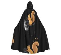 WHJSSF Squirrel jumping on the piano Printing Halloween Adult Hooded Cape Cloak - Super Large Hooded Cloak No Zipper