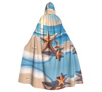 WHJSSF Starfish Shell On The Beach Picture Halloween Adult Hooded Cloak is a super large, comfortable, and durable cloak