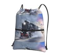 WHJSSF Steam Train Depart Sunset Prints Drawstring Zipper Backpack - Lightweight Water-Resistant Sport Gym Bag with Front Pocket & Internal Organizer - Perfect for Travel, Yoga & Hiking