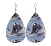 WHJSSF Steam Train Depart Sunset Prints Drip Leather Earrings - Stylish Faux Leather Drops for Women & Girls - Lightweight Dangling Charms for Party & Holiday Gifts