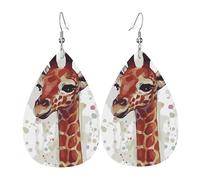 WHJSSF Stylish Animal Watercolor Giraffe Prints Teardrop Leather Earrings - Stylish Dangle Drops for Women, Lightweight Jewelry with Silver-Plated Hooks, Vibrant Colors for Parties & Gifts