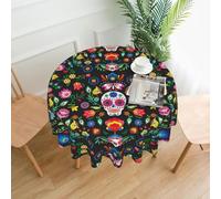 WHJSSF Sugar Horror Skull and Flowers Prints Round Decorative Table Throw 60 Inch - Waterproof Table Cover for Dining, Coffee Tables, and Outdoor Events