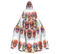 WHJSSF Sugar Skulls Prints Halloween Adult Hooded Cloak is a super large, comfortable, and durable cloak