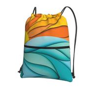 WHJSSF Sunset and Sunrise with Ocean Sea Waves Prints Drawstring Zipper Backpack - Lightweight Foldable Gym Bag, Travel Duffel with Front Pocket & Interior Organizer