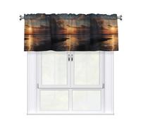 WHJSSF Sunset at the seaside Printing curtain with short pole, 54x18in for kitchen, bathroom, laundry room, and studio windows, featuring a light filtering