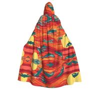 WHJSSF Sunset Dolphins Printing Halloween Adult Hooded Cloak for various party and carnival settings