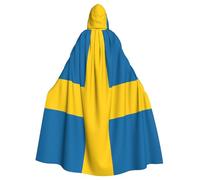 WHJSSF Swedish flag Printed Halloween Adult Hooded Cape Large Hooded Cloak with Bow Tie, No Zipper