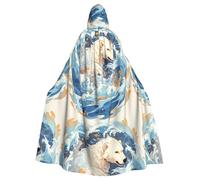 WHJSSF Swimming Polar Bear Prints Halloween Adult Hooded Cape Cloak For Role-Playing, Stage Costumes, Parties Easy Care