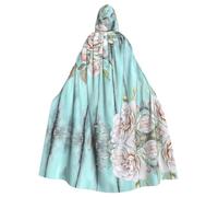 WHJSSF Teal Barn Door Floral Prints Hooded Cloak - Long Costume Throw, Soft Halloween Layer & Drawstring Tie