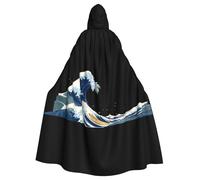 WHJSSF Terrible waves Printing Halloween Adult Hooded Cape Cloak - Super Large Hooded Cloak No Zipper
