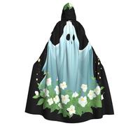 WHJSSF The Ghost Among Flowers Prints Halloween Adult Hooded Cape Cloak For Role-Playing, Stage Costumes, Parties Easy Care