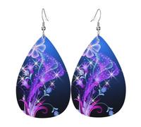 WHJSSF The Glowing Butterfly Prints Teardrop Leather Earrings - Lightweight Dangle Earrings for Women, Vivid Color Faux Leather Drops with Silver Plated Hooks, Stylish Accessories for Parties & Gifts