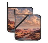 WHJSSF the Golden Red Desert Prints Square Insulation Pot Mat 2 Pieces Thick and durable with lanyard for Microwave Ovens, Ovens, Outdoor Grilling