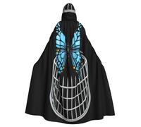WHJSSF The Imprisoned Butterfly Prints Halloween Adult Hooded Cape Cloak For Role-Playing, Stage Costumes, Parties Easy Care