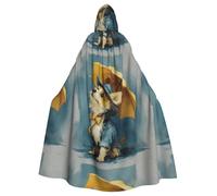 WHJSSF The Little Dog With An Umbrella Prints Halloween Adult Hooded Cape Cloak - Super Large Hooded Cloak No Zipper
