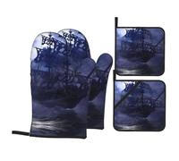 WHJSSF The Lonely Ship Prints 4-Piece Waterproof Oven Throws & Heat Resistant Pot Covers - Durable Kitchen Layers for Grilling & Baking