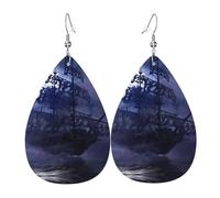 WHJSSF The Lonely Ship Prints Dangle Water Drop Earrings - Chic Faux Leather Drops for Festive & Everyday Style