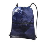 WHJSSF The Lonely Ship Prints Drawstring Zipper Backpack - Lightweight Foldable Gym Bag, Travel Duffel with Front Pocket & Interior Organizer