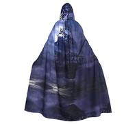 WHJSSF The Lonely Ship Prints Hooded Cloak - Long Layer for Halloween & Cosplay Fun