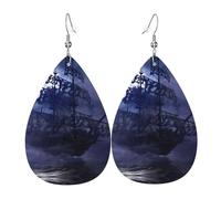 WHJSSF The Lonely Ship Prints Teardrop Leather Earrings - Stylish Dangle Drops for Women, Lightweight Jewelry with Silver-Plated Hooks, Vibrant Colors for Parties & Gifts