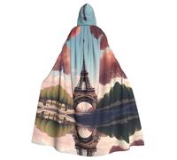 WHJSSF The Romantic Eiffel Tower Printing Halloween Adult Hooded Cape Super Large Hooded Cloak
