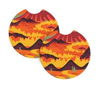 Whjssf The Sun Sets In The West Printed Car Coasters (2 Pack) - Durable Rubber Cup Holder Protectors, Waterproof & Odorless Interior Accessories