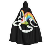 WHJSSF Three little white snakes under the rainbow Printed Halloween Adult Hooded Cape Large Hooded Cloak with Bow Tie, No Zipper