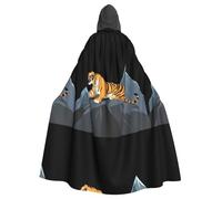 WHJSSF Tiger on the mountain top Printing Halloween Adult Hooded Cape Cloak - Super Large Hooded Cloak No Zipper