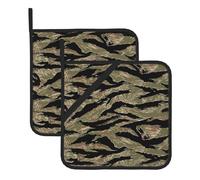 Whjssf Tiger Stripe Camo Prints Square Hot Pads For Kitchen - Waterproof Trivets, Durable Pot Covers With Hanging Loops - Set Of 2 (One With Pocket)