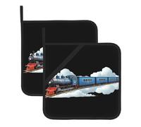 WHJSSF Train passing through the clouds Prints Square Insulation Pot Mat 2 Pieces Thick and durable with lanyard for Microwave Ovens, Ovens, Outdoor Grilling