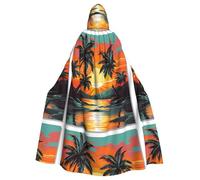 WHJSSF Tropical Beach Palm Tree Sunset Printing Halloween Adult Hooded Cloak for various party and carnival settings