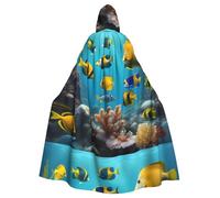 WHJSSF Tropical Ocean Sea Fish Printing Halloween Adult Hooded Cloak for various party and carnival settings