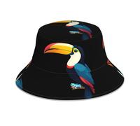 WHJSSF Tropical Toucan Printed Reflective Bucket Hat Unisex Lightweight, Breathable, Foldable Black