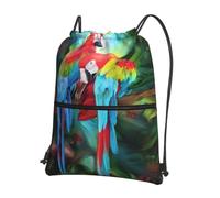 WHJSSF Two Colored Parrots Prints Drawstring Zipper Backpack - Lightweight Foldable Gym Bag, Travel Duffel with Front Pocket & Interior Organizer