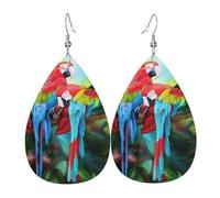 WHJSSF Two Colored Parrots Prints Teardrop Leather Earrings - Stylish Dangle Drops for Women, Lightweight Jewelry with Silver-Plated Hooks, Vibrant Colors for Parties & Gifts