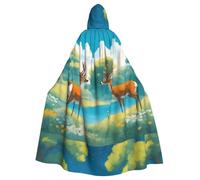 WHJSSF Two cute deer Printing Halloween Adult Hooded Cape Cloak - Super Large Hooded Cloak No Zipper