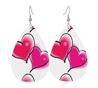 WHJSSF Two pink hearts Prints Teardrop Leather Earrings - Lightweight Dangle Earrings for Women, Vivid Color Faux Leather Drops with Silver Plated Hooks, Stylish Accessories for Parties & Gifts