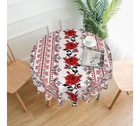 WHJSSF Ukrainian Embroidery Style Rose Prints Round Decorative Tablecloth 60in - Elevate Your Dining Experience with High-Grade Polyester Table Throw
