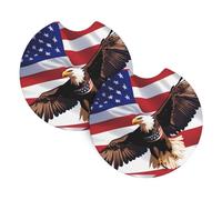 WHJSSF USA Patriotic Eagle with American Flag Prints Car Cup Coasters 2-Pack - Durable Neoprene Throw for a Spotless Ride - Protects Against Spills & Fits Most Vehicles