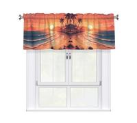 WHJSSF Valance rod short curtain 54x18in Sunset Seaside Printed home decoration soft touch light blocking for kitchen bathroom window
