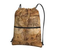 WHJSSF Vintage Old World Map Prints Drawstring Zipper Backpack - Lightweight Foldable Gym Bag for Travel, Yoga, Hiking & Everyday Essentials