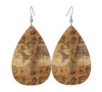 WHJSSF Vintage Old World Map Prints Teardrop Leather Earrings - Stylish Dangle Drops for Women, Lightweight Jewelry with Silver-Plated Hooks, Vibrant Colors for Parties & Gifts