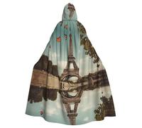 WHJSSF Vintage Paris Eiffel Tower Butterfly Printing Halloween Adult Hooded Cloak for various party and carnival settings