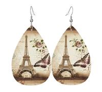 WHJSSF Vintage Paris Eiffel Tower Butterfly Prints Drip Leather Earrings - Stylish Faux Leather Drops for Women & Girls - Lightweight Dangling Charms for Party & Holiday Gifts