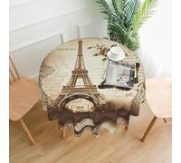 WHJSSF Vintage Paris Eiffel Tower Butterfly Prints Round Decorative Tablecloth 60in - High-Grade Polyester Table Throw for Dining & Outdoor Parties