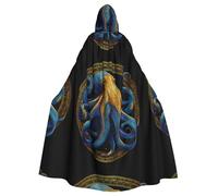 WHJSSF Vintage Texture Octopus Prints Halloween Adult Hooded Cape Cloak - Super Large Hooded Cloak No Zipper
