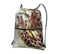 WHJSSF Watercolor Deer Giraffe Prints Drawstring Zipper Backpack - Lightweight Water-Resistant Sport Gym Travel Bag with Front Pocket & Internal Organizer