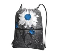 WHJSSF White Blue Daisy Prints Drawstring Zipper Backpack - Lightweight Foldable Gym Bag for Travel, Yoga, Hiking & Everyday Essentials